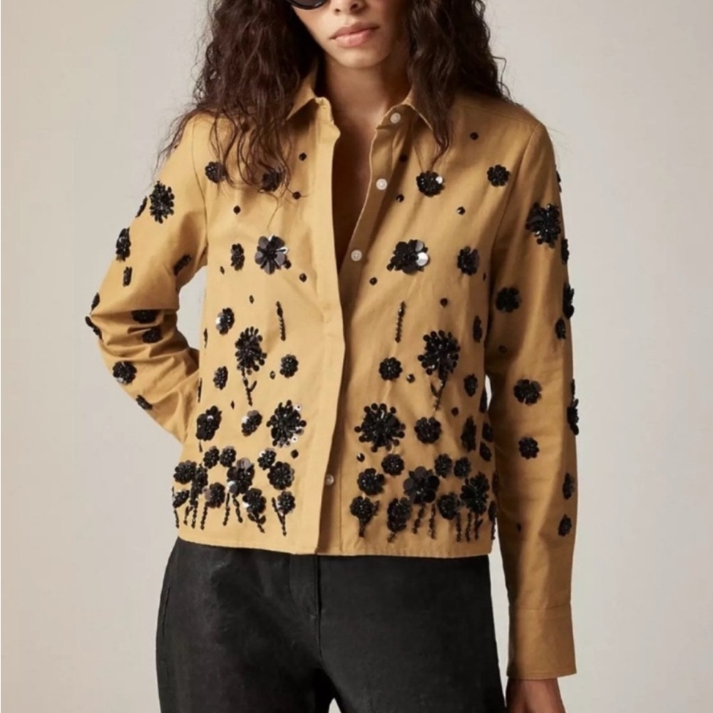 Black Sequin Floral Embellished Fabric - J Crew - Brand New with Tags